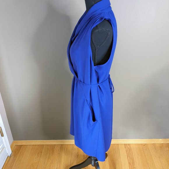 Aritzia Wilfred Sabine Sleeveless Faux-wrap Mini Dress with Pockets Royal Purple - Picture 3 of 13